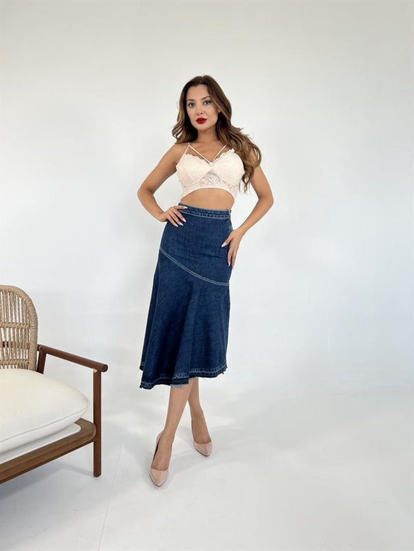 Denim Skirt-Dark blue