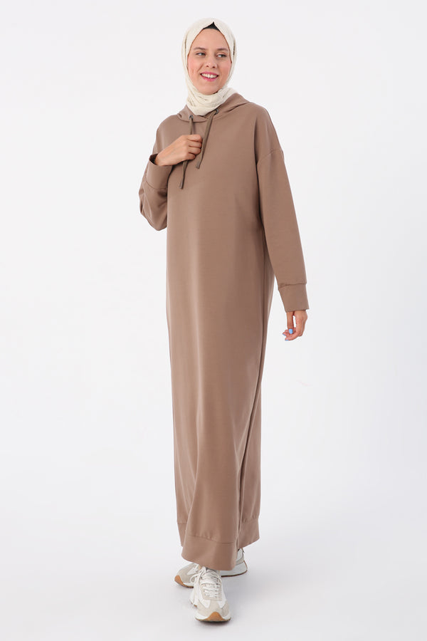 Sport  Hoodie Long Dress - Beige